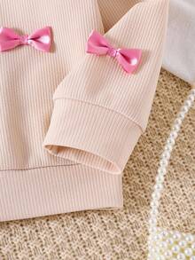 SHEIN Playful Pals Girls' Apricot Long Sleeve Textured Top And Pleated Skirt 2 Pieces Set, Cute Bow Decor, Fashionable For Spring/Autumn Girls 2pcs Pink Skirt Set Kids Pleated Skirt Sets Girl Clothes Autumn And Winter Clothes Autumn And Winter Young Girls Dressse Tween Girl Bow Knit Pink Sweater Fall