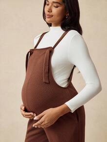 Boho Mama 秋季服装，秋季服装，孕妇装 秋冬服装 孕妇装 孕妇休闲纯色抽绳连体裤，秋冬孕妇装 孕妇连体裤 棕色连体裤 棕色孕妇装 孕妇服装 连体裤 大码连体裤 连体衣 棕色孕妇连体裤 大码孕妇装 - 棕色 - 查看 5