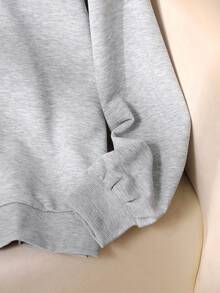 SHEIN 少女休闲基本款简约保暖内衬宽松大码半拉链高领运动衫，麻灰色，秋冬 - 淺灰色 - 查看 4