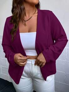 SHEIN Clasi Plus Solid Ruched Sleeve Jacket,Business Casual Woman Winter Fall Autumn - Red Violet - View 6