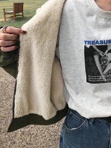 FRIFUL 女士橄榄绿连帽毛绒外套，带拉链口袋和抽绳下摆，宽松休闲百搭保暖内衬外套，适合机场旅行和日常穿着，秋季保暖内衬，冬季女士外套 - 綠色 - 查看 5