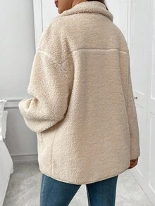 SHEIN Pregnant Women Khaki Plush Solid Color Zipper Jacket Warm Three-In-One Jacket, Autumn And Winter Jacket Pregnant Women Three-In-One Jacket Winter Maternity Coat Maternity Jacket Baby Carrier Jacket Women Fleece Jacket 3-In-1 Jacket  Women's Winter Jacket