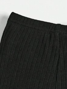 SHEIN Infant/Toddler Casual Solid Color Ribbed Flare Pants Toddler Flare Pants Baby Black Pants Toddler Girl Pants Baby Bell Bottoms Baby Girl Black Pants Fall Winter