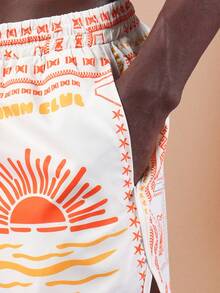 SUMWON Quần bơi mùa hè họa tiết nhiệt đới lấy cảm hứng từ phong cách hoàng hôn cổ điển, quần bơi vừa vặn cho kỳ nghỉ lễ, nghỉ dưỡng, giải trí trên bãi biển - Màu Cam cháy - Xem 7