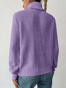 EURMUSE Women's Solid Color Minimalist Turtleneck Long Sleeve Sweater, Everyday Wear - Lilac Purple - View 2
