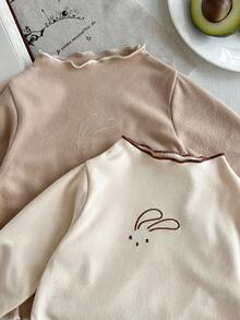 SHEIN 2pcs Girls Soft Rabbit Ear Embroidery Long Sleeve Base Layer, Cute & Sweet, Warm Lining, Versatile For Autumn/Winter Fall