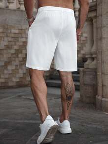 Manfinity Homme Plus Size Men's Solid Color With Pockets Casual Shorts, Summer - White - View 2