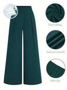 Elenzga Plus Size Women's Business Commuting High-Waisted I-Pleat Waist Straight Pants