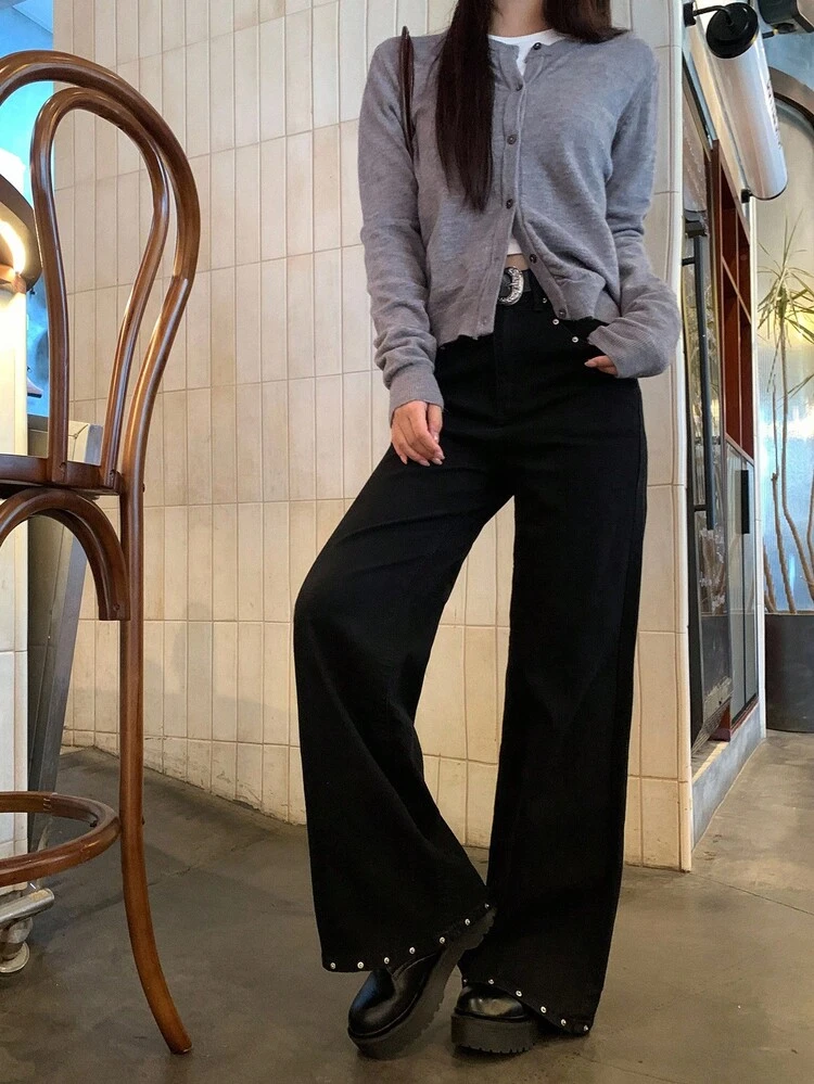 Women's Elegant Black Denim Jeans, Autumn/Winter