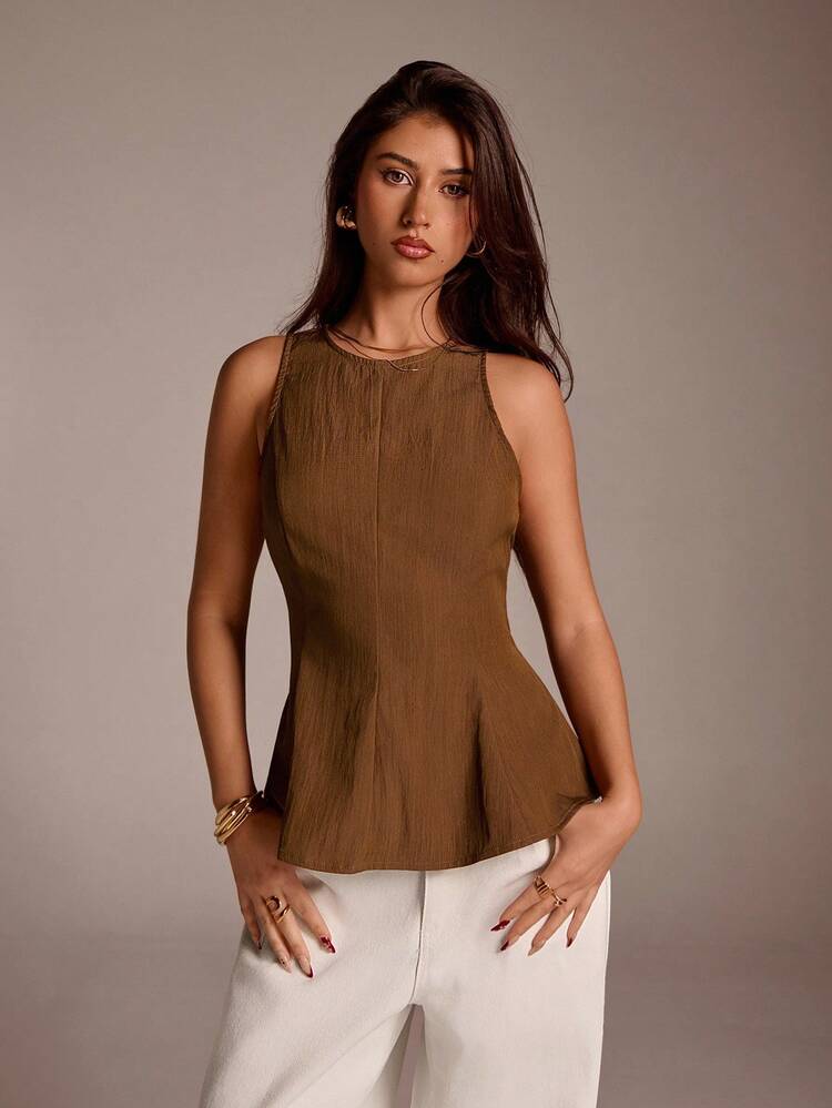 Avantive 春夏女士浪漫/舞会/正式/生日/90 年代/商务休闲女士/优雅/西部装/外出/时尚/休闲/Y2k/俱乐部/办公室/鸡尾酒会/复古/狂欢节/有趣/优雅/老钱/街头服饰/度假/乡村音乐会/工作/端庄/春假/单身女郎/音乐会/坏人/基本款/毕业无袖上衣 - 棕色 - 查看 6