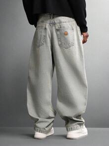 SUMWON Pantalones vaqueros de corte holgado y suelto con estilo vintage, ajuste tipo herradura, estilo clásico casual de moda callejera retro de los 90, estilo patinador