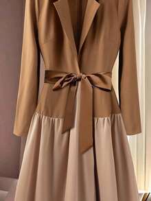 Franclia 简约V领二合一修身连衣裙，商务休闲 - 棕色 - 查看 3