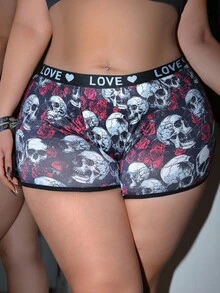 AltCore 1 szt. Damskie bokserki w dużych rozmiarach z nadrukiem czaszki, bokserki na Halloween dla kobiet, bokserki damskie, bokserki z nadrukiem czaszki