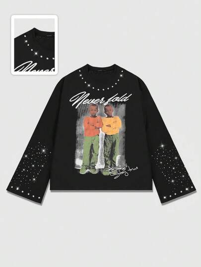 Street Life Men's Sparkling Diamond Portrait Print Long Sleeve T-Shirt, Fall