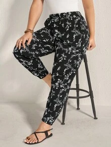 Comfylo Plus Ditsy Floral Slant Pocket Pants Fall Women Clothes Fall Clothes Plus Size Fall Outfits For Women  Fall Outfits Women