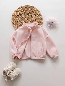 SHEIN Sweat-shirt-shirt rose à col montant tricoté, mignon et polyvalent, manches longues, automne/hiver