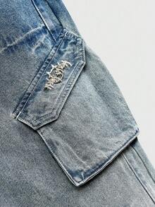 Street Life Men's Cargo Pocket Pleated Wide Leg Loose Casual Jeans - Blue - View 4