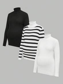 SHEIN Autumn And Winter Maternity Casual Versatile Turtleneck Sweater, Autumn/Winter