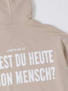 Manfinity Sudadera casual con gráfico de eslogan para hombres en otoño e invierno - Caqui - Ver 3