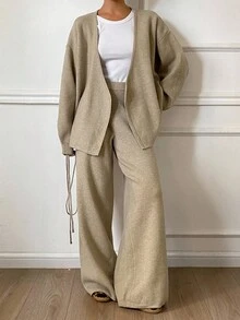 DAZY 2pcs/Set Women Loose Casual Wrap Sweater, Autumn/Winter - Khaki - View 3