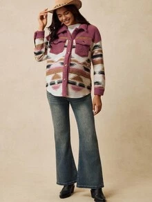 Boho Mama Maternity Drop Shoulder Fleece Front Button Vintage Fashion Versatile Jacket  Women's Winter Jacket  Boho - Pink - View 5