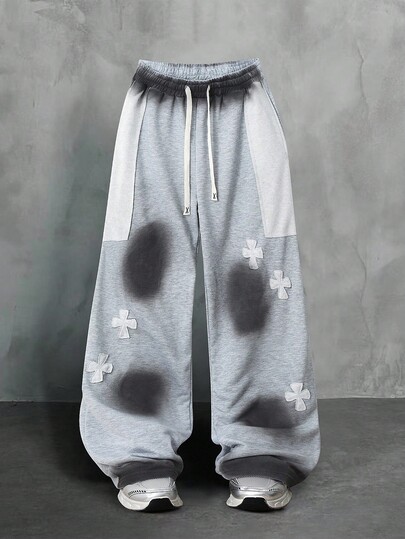 Street Life Pantalones de chándal rectos para hombres con estampado gráfico de poni y cruz al estilo callejero estadounidense