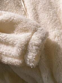 SHEIN Girls' Jacket, Casual Sports, Solid Color Fuzzy Fabric + Sports Patch Decor, Short Length Long Sleeve Hooded Jacket Outerwear, Paired With T-Shirt, Sweater, Pants, Sweatpants, Winter Clothes For Kids Fall