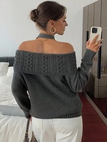 DAZY 女士露肩毛衣，宽松，高端，休闲超大套头衫，秋冬