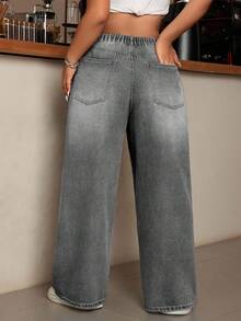 EURMUSE Plus Size Summer Casual Distressed Slant Pocket Denim Jeans - Light Grey - View 3