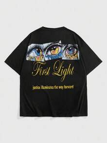 ROMWE MEN Street Life 男士休闲眼睛印花短袖T恤，夏季 - 黑色 - 查看 2