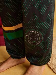 HARRY POTTER X SHEIN Men's Snake House Emblem Saw-Tooth Print Dropped Shoulder Loose Long Sleeve Top And Pants Loungewear Set, Spring/Autumn