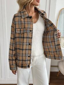 SHEIN LUNE Áo khoác kẻ caro thường ngày cho nữ, Thu/Đông - Nhiều màu - Xem 8