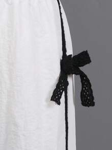 Girls Loose Wide Leg Pants With Elastic Waist And Bow Decor,Comfortable Autumn,Fairy,Back-To-School Trousers For Daily Wear,School,Walking,Fall Winter - White - View 7
