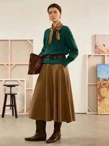 Florisole Women's Casual Everyday Simple French Loose Raglan Sleeve Cable Knit Pullover Sweater, Autumn/Winter