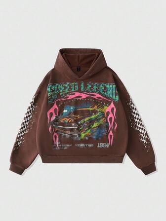 Street Life sweat-shirt à capuche court vintage lavé pour hommes, style rétro streetwear, automne