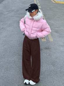 EURMUSE Quần thể thao thường ngày dáng rộng phong cách mới dành cho nữ, màu xám - màu nâu - Xem 3