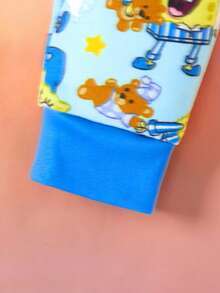 SpongeBob SquarePants | SHEIN 2pcs Baby Boy Cartoon Print Crew Neck Long Sleeve Top And Pants Knit Comfortable Casual Stretchy Pajama Set