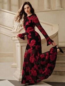 Savoree 白色优雅浪漫精致花卉刺绣露背鱼尾紧身连衣裙新年服装长款女装 - 查看 2