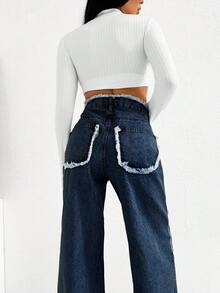 Hochsitzende Weite Jeans mit ausgefranstem Tasche