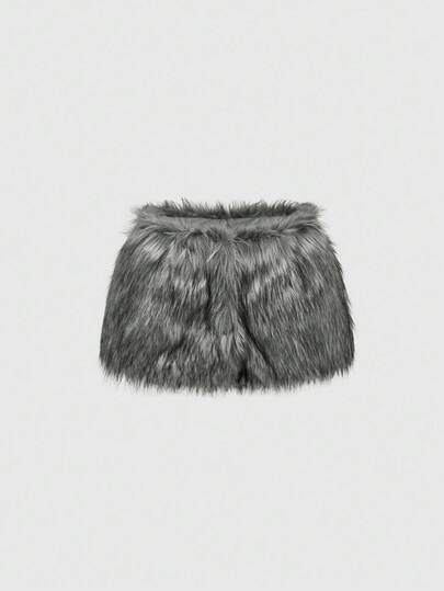 ROMWE Grunge Punk Y2K Sexy Faux Fur Mini Shorts With Ultra Low Waist