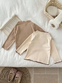 SHEIN 2pcs Girls Soft Rabbit Ear Embroidery Long Sleeve Base Layer, Cute & Sweet, Warm Lining, Versatile For Autumn/Winter Fall