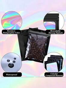 彩虹全息密封袋金属箔袋自锁袋珠宝包装闪亮彩色铝箔袋用于礼品派对节日婚礼圣诞节生日化妆品配件储存 - 多色 - 查看 3