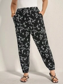 Comfylo Plus Ditsy Floral Slant Pocket Pants Fall Women Clothes Fall Clothes Plus Size Fall Outfits For Women  Fall Outfits Women