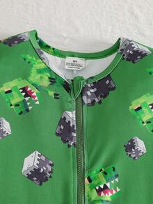 Big Boy Robot Graphic Knit Hooded Long Sleeve Jumpsuit, Zipper Closure, Casual & Versatile, Autumn/Winter - Green - View 7