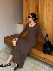 K-Vae Damen Herbst- und Winter-Zweiteiler in Kaffeefarben mit Langarmshirt und Rock, gestrickter Stretch-Zweiteiler, koreanischer Stil, Halloween-Kostüme, schickes Herbst-Outfit