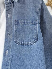 Young Boys' Casual Washed Plain Relaxed Denim Top, Autumn - Medium Wash - View 6