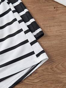 Snug Zone 女士简约日常黑白条纹两件套睡眠短裤 - 黑與白 - 查看 5