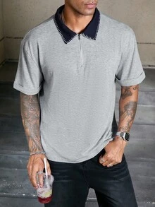 Manfinity Lässiges, vielseitiges, einfaches Herren Poloshirt mit kurzen Ärmeln und weiter Passform - Grau - Übersicht 5