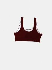 Swim Basics 2025 Summer Vacation Beach Minimalist Solid Color Bikini Top - Red - View 2