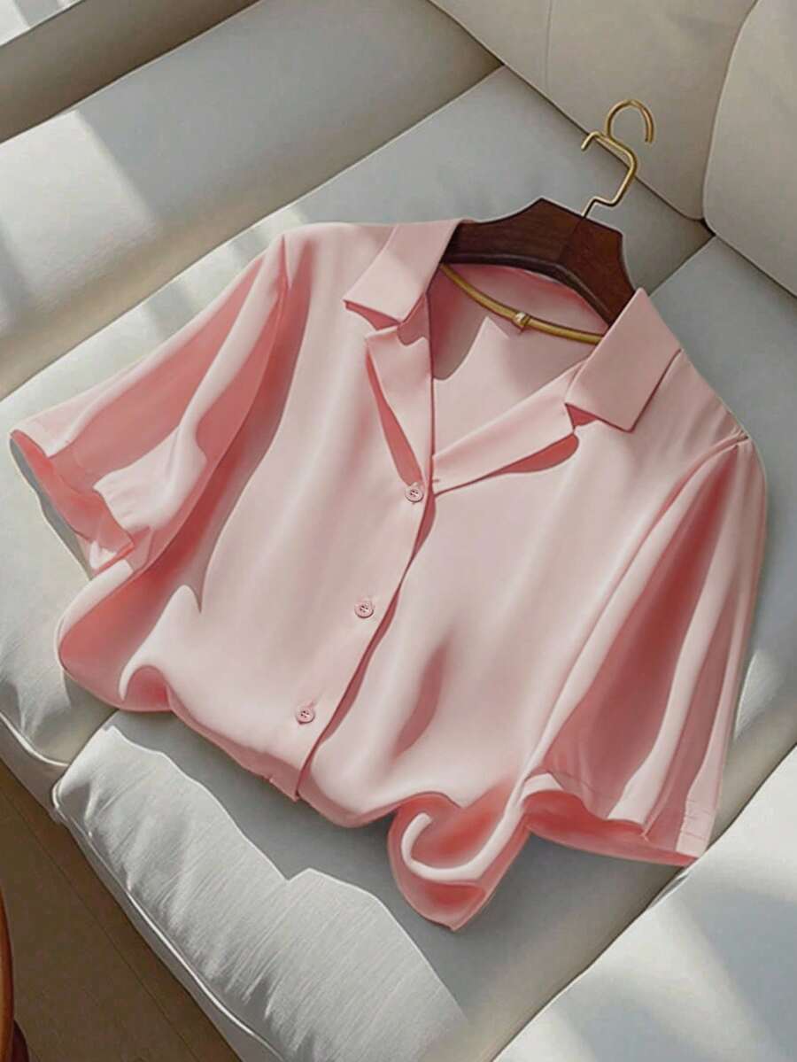 Franclia 女士经典百搭纯色 Polo 领短袖衬衫,夏季 - 粉色 - 查看 1